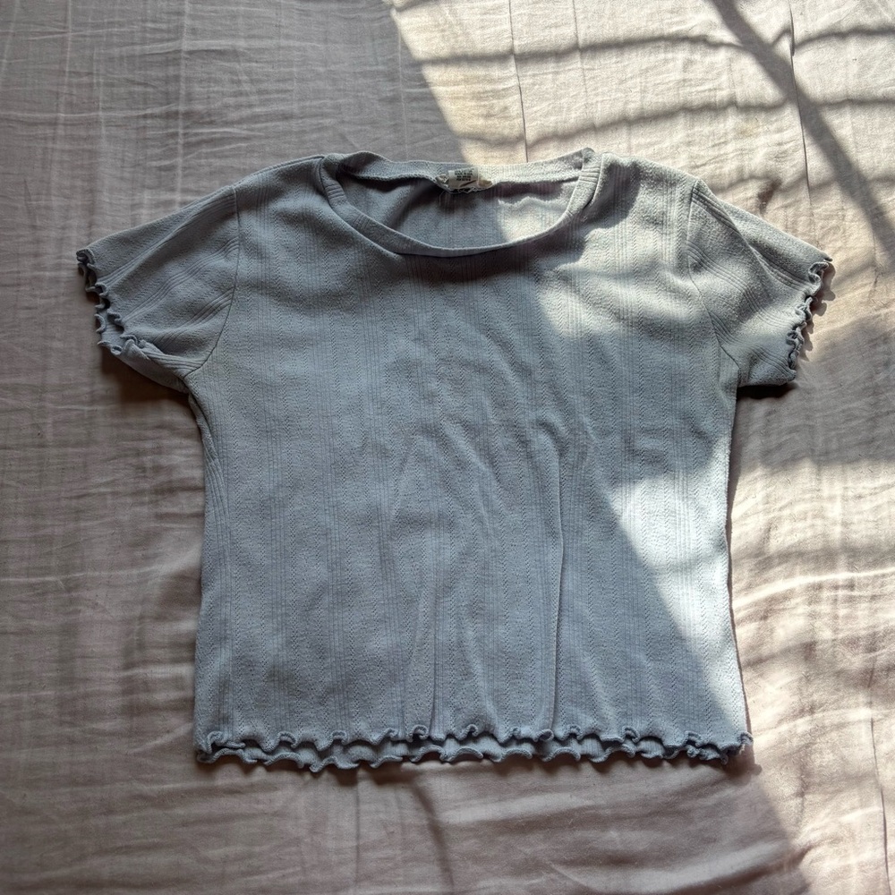 Light Blue Ruffle Hem Tee